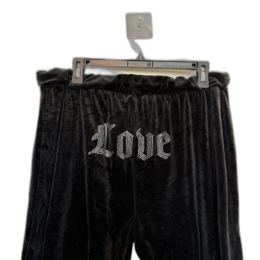 Y2K Black Velvet Joggers with "Love"‎ Embroidery Rhinestones